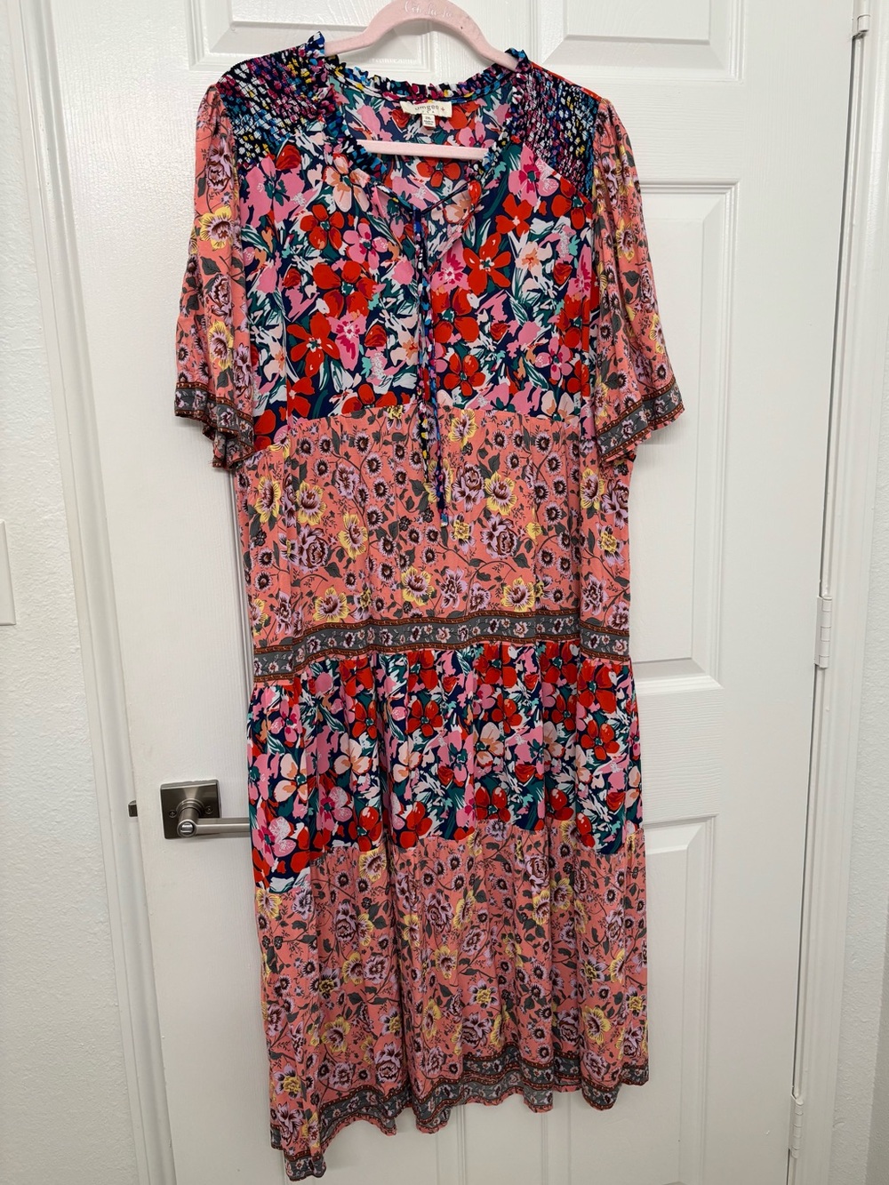 Umgee Floral Patchwork Midi Dress in Pink & Red 2XL